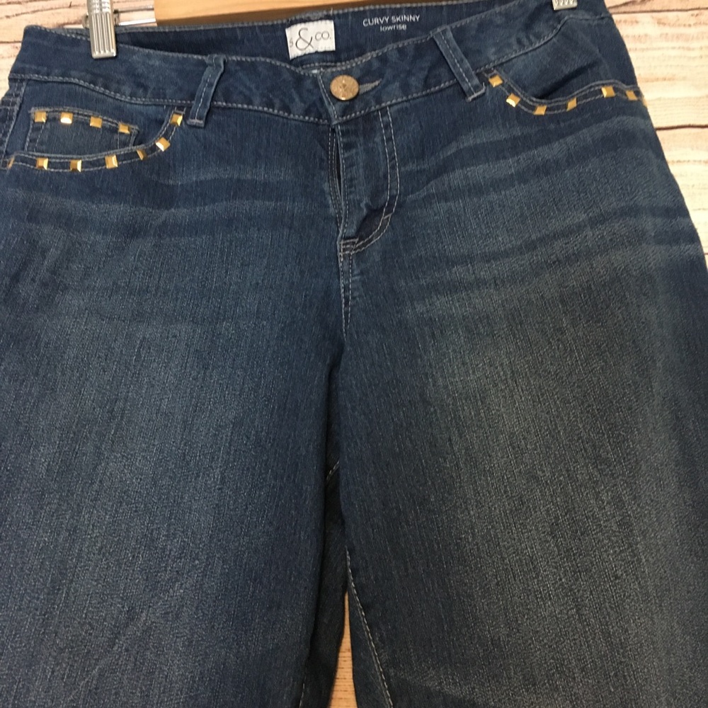 S & Co. Blue Cotton Blend Low Rise Curvy Skinny Studded Denim Jeans Size 12